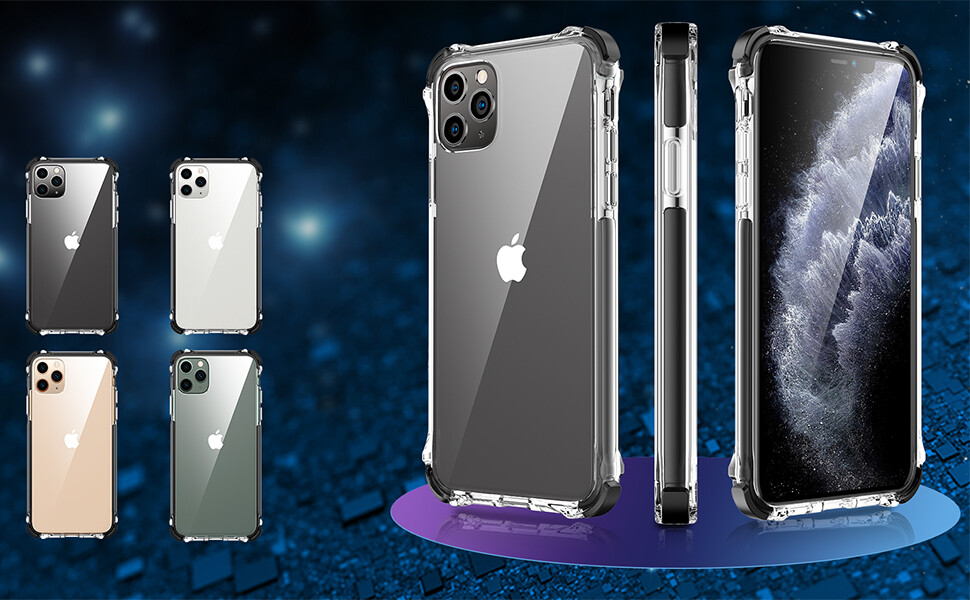 Apple iPhone 11 Pro case, Clear/Black Hybrid Drop Protection,Super