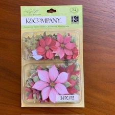 K&Company Susan Winget Christmas Poinsettia & Holly Layered Accents NEW Die Cut