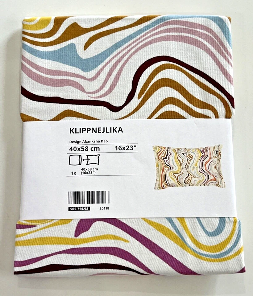 Ikea KLIPPNEJLIKA Pillow Cushion Cover 16"x23" Off White Multicolor Abstract New - Image 2 of 4