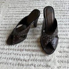 Nine West Vintage Brown Leather Chunky Heel Sandal 6.5