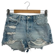 Zara Shorts Womens 2 Blue Light Wash Denim Thrashed Button Fly Festival Grunge