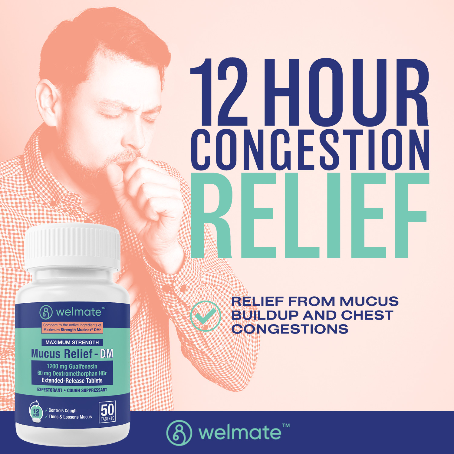 WELMATE DM Maximum Strength Mucus Relief Cough Medicine 12Hr