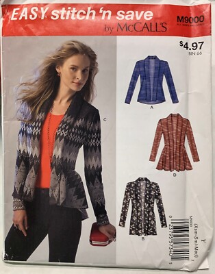 Cardigan Sewing Pattern Uncut Size XS S M  McCall's  Stitch N Save 9000
