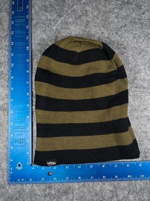 Carbon Elements Beanie Toque Adult OS Green Black Stripe Knit Acrylic Reversible