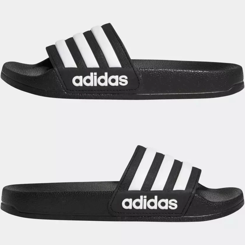 NUOVO Adidas Adilette Shower K Slides Core nero bianco nuvola bambini grandi taglia 6