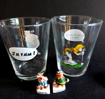 2 Asterix Gläser 2007 +2 Tonkabohnen   2009 Obelix Mirakulix Idefix Falbala Faim