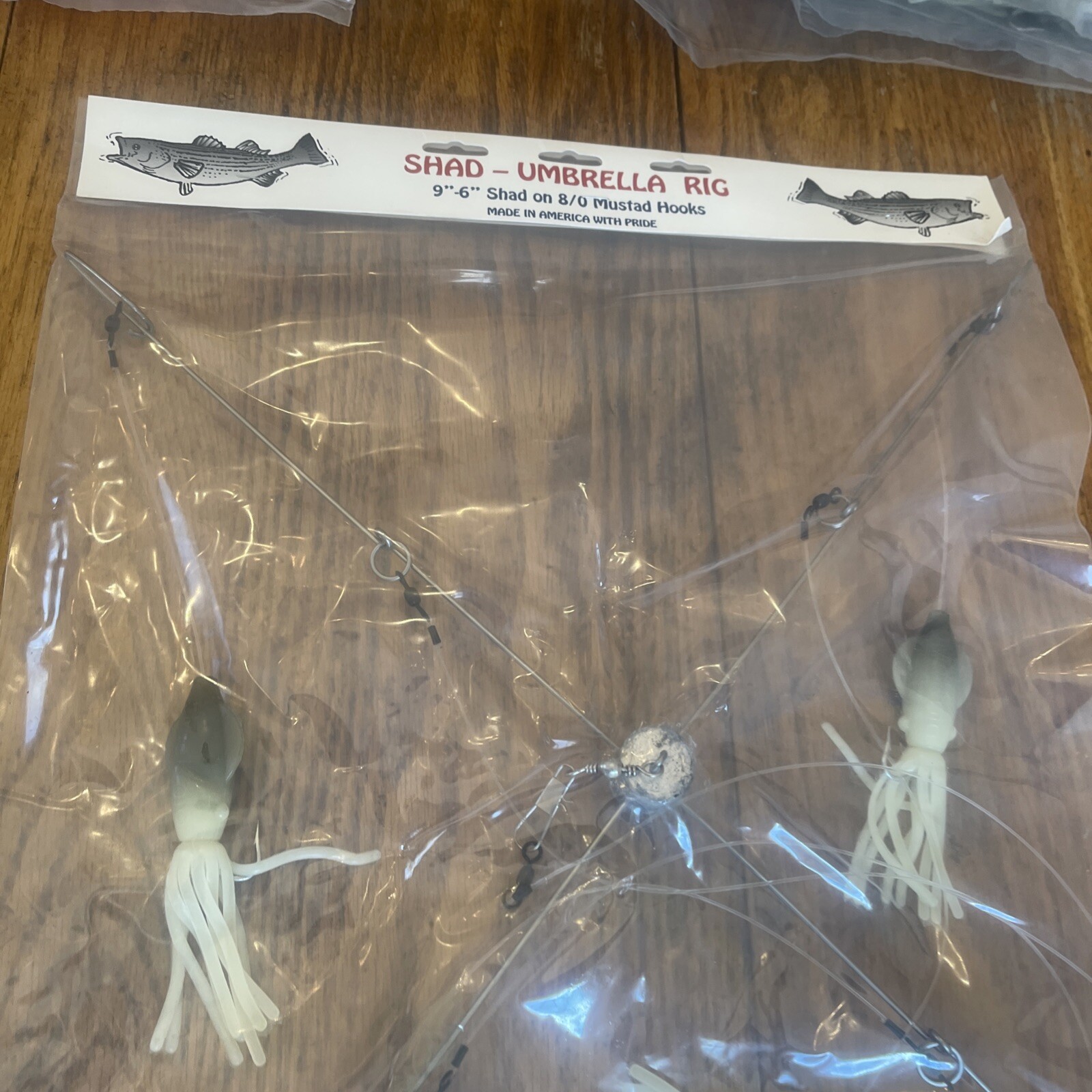 9” Umbrella Rig 4 Arm 11” With 5.5” Squid (9)  8/0 Mustad New Pkg Gray Glow New - Image 5