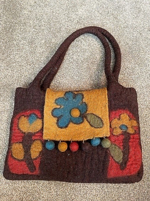 100% wool felted handbag with pom poms! by Rising Tide