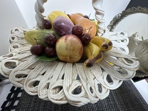 Vintage HUGE Spans 17”, Capodimonte Italy Fruit Cherries Bowl Basket Stunning! - Picture 5 of 13