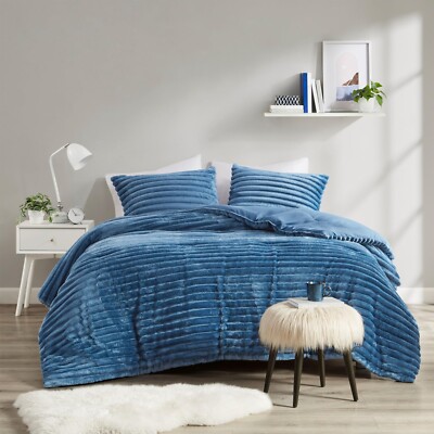 Plush Bedding Reverse Lightweight Velvet Comforter Set Queen King Bed Set 3Piece
