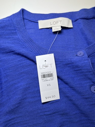 Loft Knit Cardigan Womens XS Blue Button Up Round Neck Long Sleeve Casual NEW - Picture 5 of 6