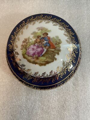 Vintage Limoges 22K Gold Trinket Box Hand Painted in Cobalt Royal Blue