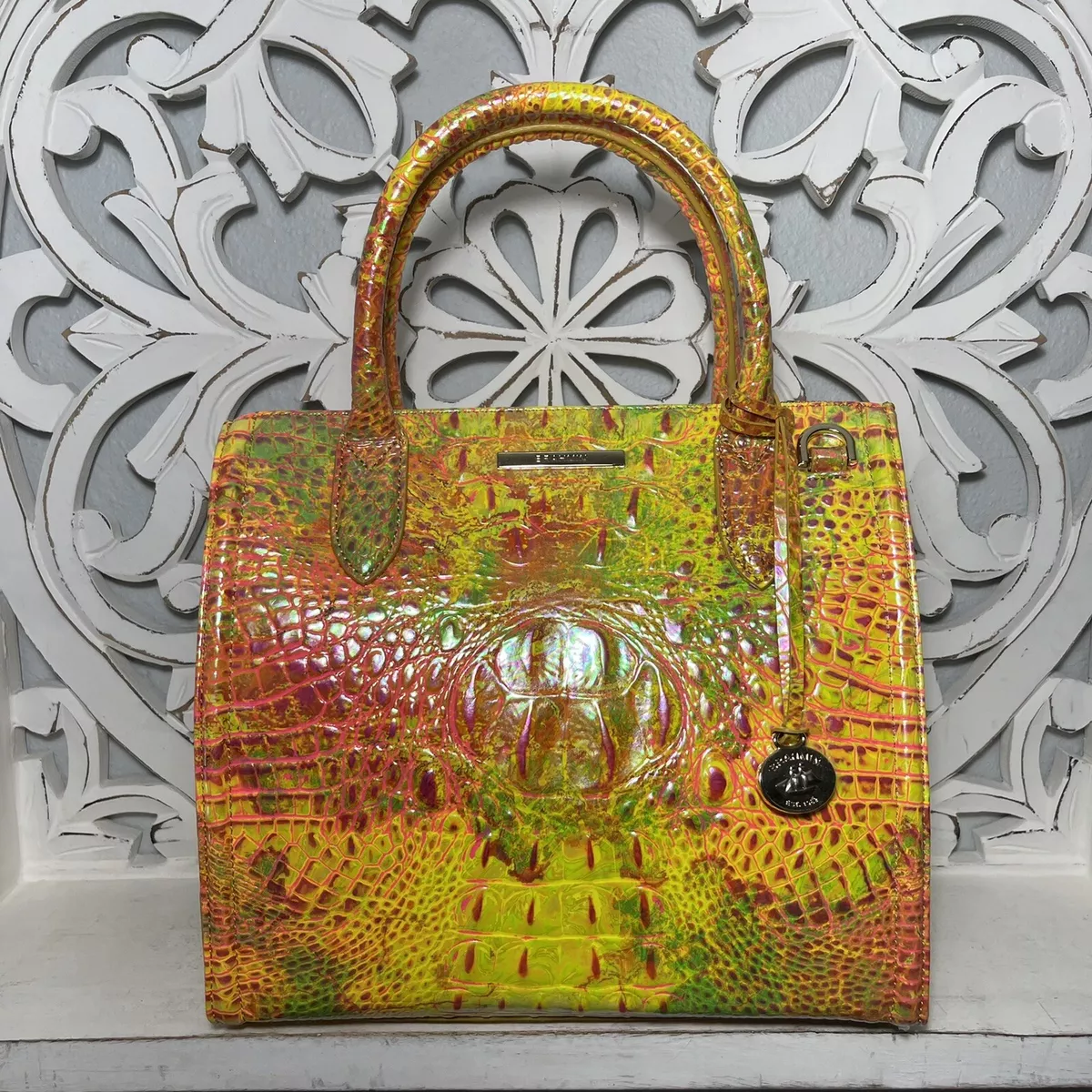 Brahmin Small Caroline Spritz Yellow Orange Green Leather Satchel