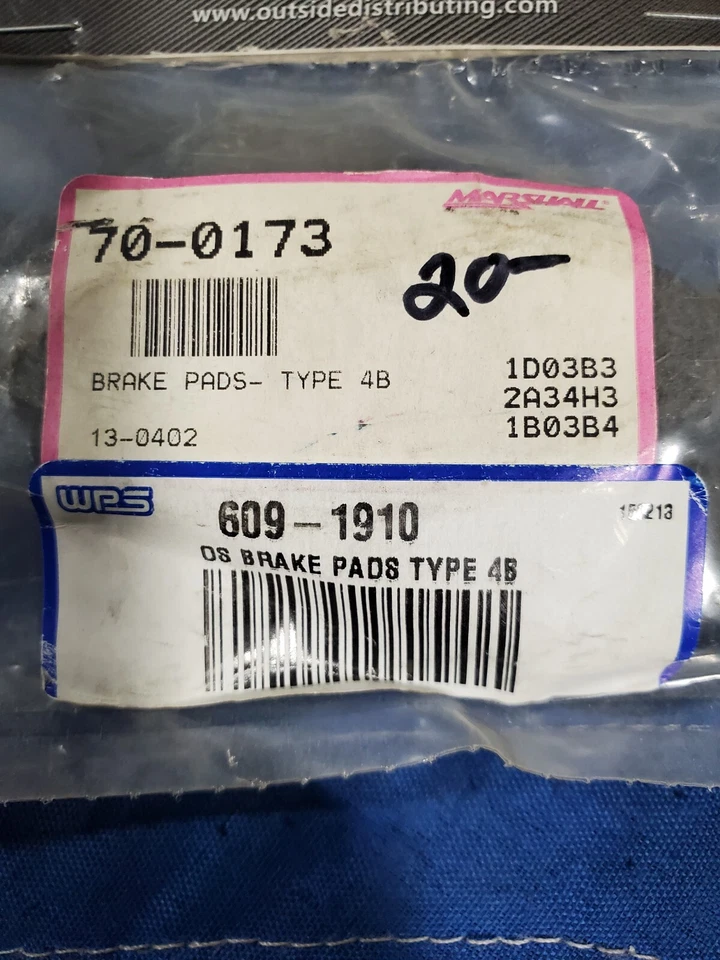 Outside Distributing - 13-0402 - Brake Pads, Rear - Type 4B - Image 2 of 2