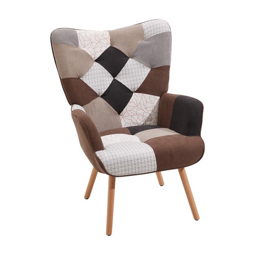 Patchwork Terry Cloth Armchair with Footstool Leisure Sofa Padded Accent Chairs - Picture 5 of 10