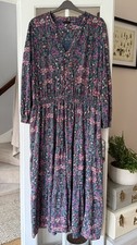 Joules Elsa Frill Neck Long Jersey Maxi Dress Size 26 Blue Pink Floral Mix 