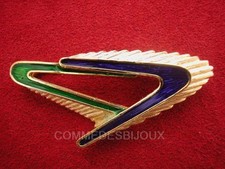 Broche Vintage SPHINX Forme Chevron style 60/70's – Bijou Doré Emaillé Bleu Vert