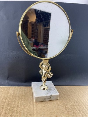 Vintage Italian Marble Pedestal Vanity Mirror With Angel Cherub COMBINED SHIP $1