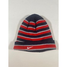 Nike Striped Beanie Hat Youth Red Gray Black Cuffed Knit Winter