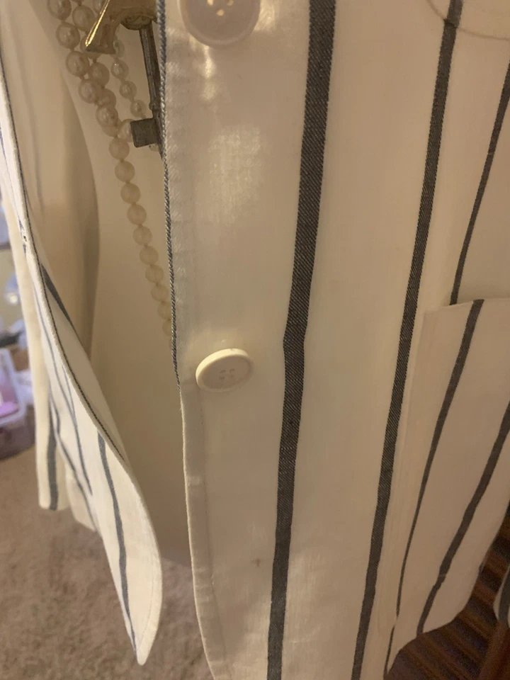 Blazer para mujer Theory mezcla de lino blanco/gris a rayas, 2 botones, talla 2 Foto 3 de 4