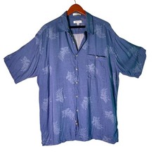 Vintage Pierre Cardin Mens XL Blue Tropical Hawaiian Rayon Shirt Floral Camp Top