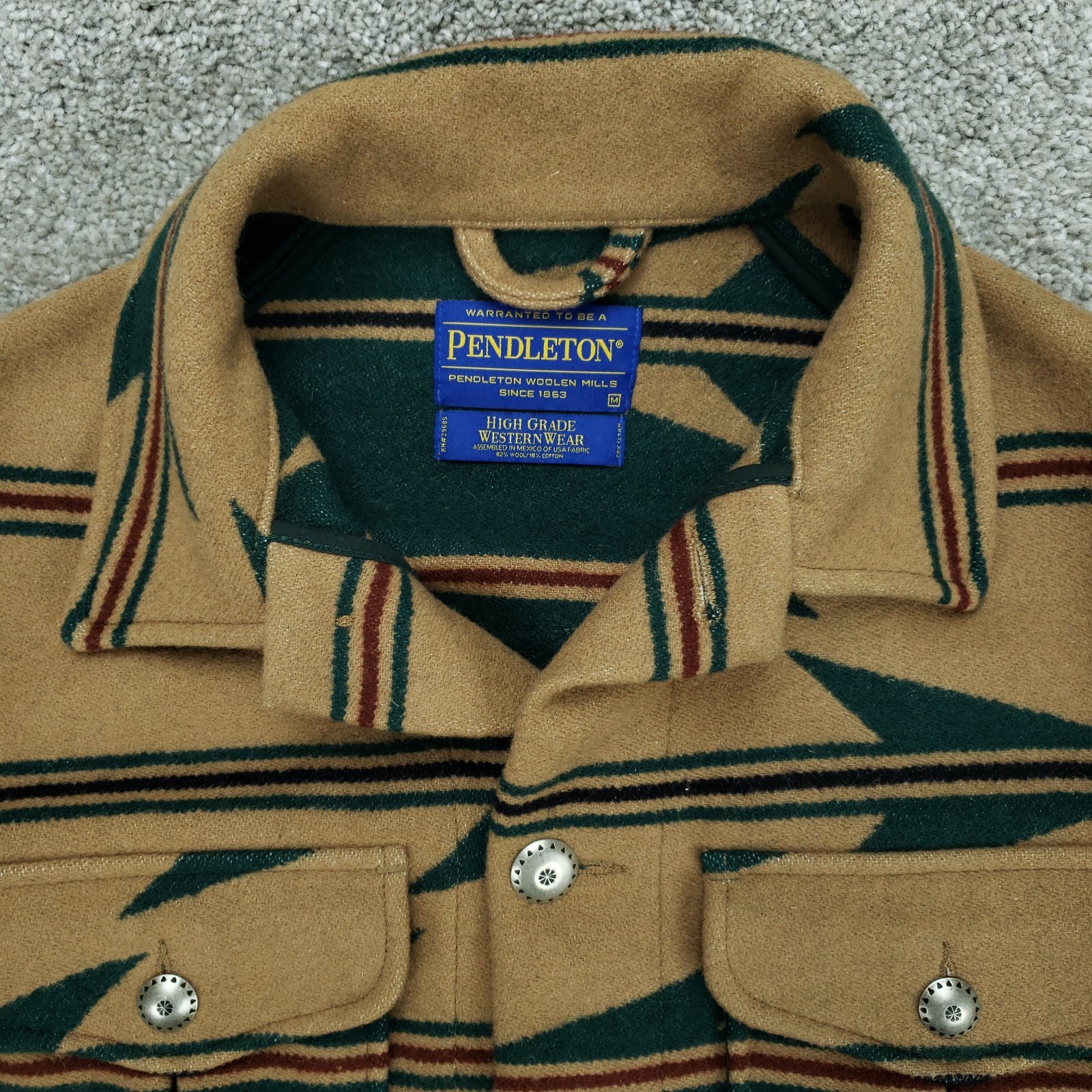 Pendleton Jacket Mens Medium Brown Green Arrow & … - image 2