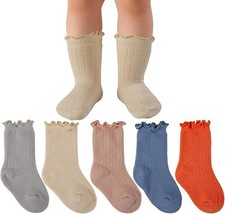 Baby Girls Ruffle Socks Infant Toddler 1-3T Orange + Beige + Pink + Grey + Blue