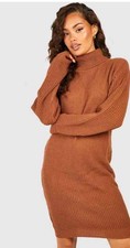 Boohoo Women's Rust Comyfycozy Casual Cozy Long Sleeve Knit Dress Size 24-26