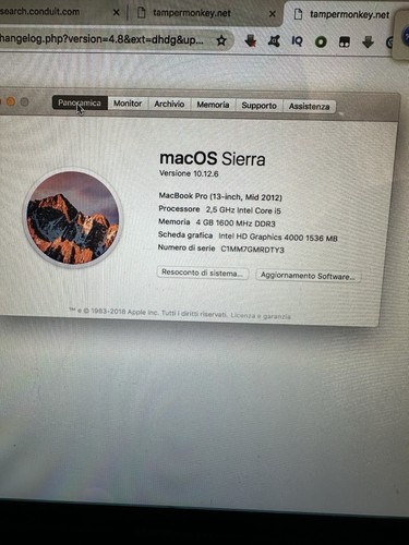 APPLE MACBOOK PRO 13" 2012 INTEL CORE i5 2.5GHZ CATALINA FATTURABILE GRADO B - Afbeelding 2 van 3