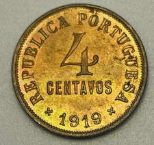 1919 Portugal 4 Centavos KM#566 Copper-Nickel AU Almost Uncirculated Toned