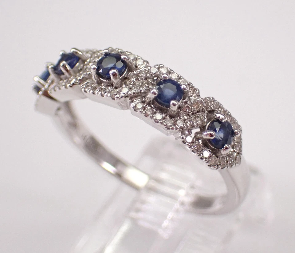 0.60Ct Round Cut Lab-Created Blue Sapphire Wedding Band 14K White Gold Plated - Image 4 of 4