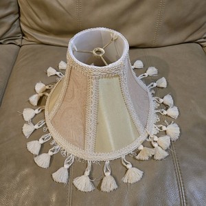 Tapestry Floral Fabric with Tassels 11.5 x 8 inches Bell Shape Lamp Shade Cream