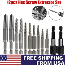 12Pcs Stud Screw Extractor Remover 1/4 Inch Hex Shank Damaged Bolt Easy-Out-Sets