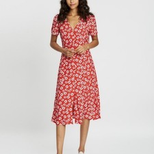 GAP Red Floral Midi Tea Dress with Short Sleeves Size 6P