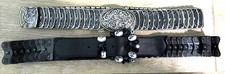 VTG Black /Rhinestones Silver w/Oval Ornate Metal Stretch Belts M/L mbc