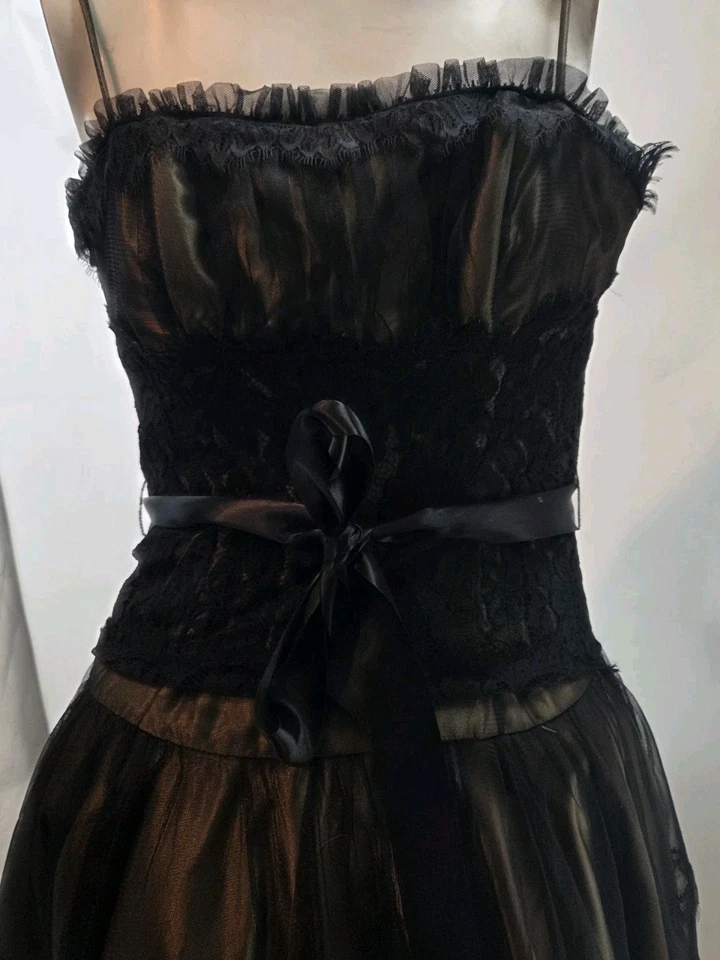 Vestido para mujer Jessica McClintock 4 negro encaje con volantes corsé vintage fiesta Foto 3 de 4