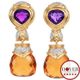 Estate Diamond Yellow Gold Large Dangle Earrings 19.9 Grams NR