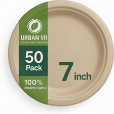 7-Inch Beige Compostable Paper Plates 50-Pack   Heavy-Duty Disposable Ba