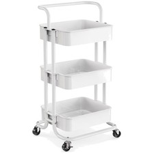 Adjustable 3 Tier Utility Cart with Handle, Lockable Wheels