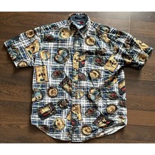 Vtg 90s TOMMY HILFIGER All Over Golf Print Shirt, Button Down Oxford Size M