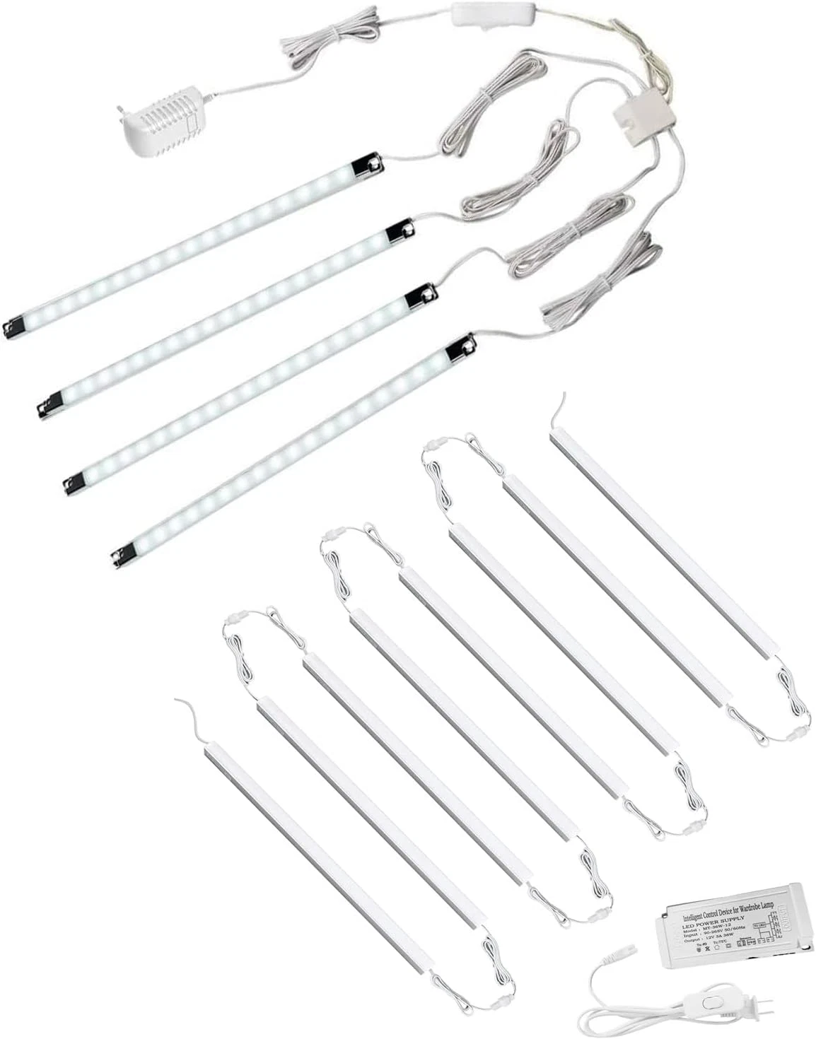 Cool White LED Strip Lights & V-Shape Linkable Cabinet Lighting - 12" (8Pcs)