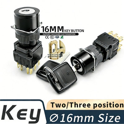  16mm Key Switch SPDT Round Head Lock Equipment Start Multi-Position CNC Machine