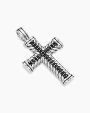 David Yurman Chevron Cross Pendant Sterling Silver with Black Diamonds, 41.5mm