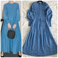 GANNI Cotton Silk Puff Sleeve Maxi Dress 34 Blue Floral