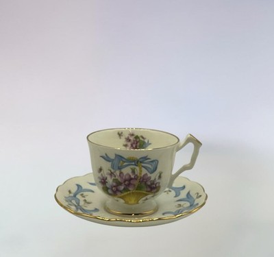 Aynsley Footed Tea Cup & Saucer Violet Basket November Bone China Vintage