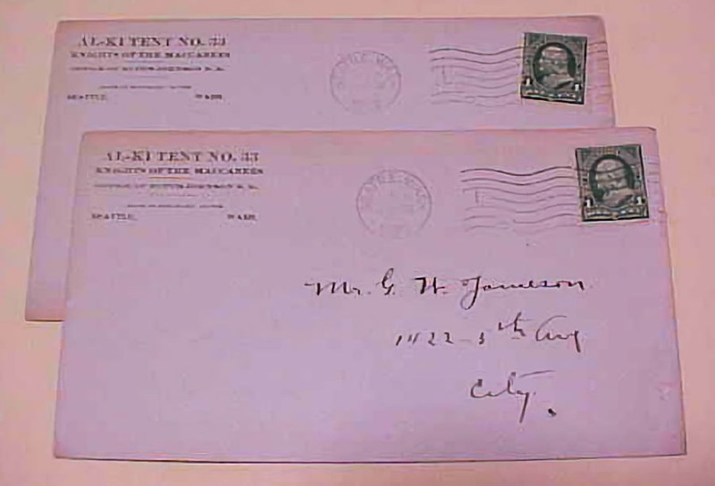 US 2 KNIGHTS OF THE MACCABEES AL-KI TENT NO.33 SEATTLE 1902