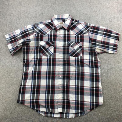 Ely Cattleman Shirt Mens XL Multicolor Plaid Western Pearl Snap Short Sleeve