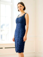 R&M Richards Dark Blue Jeweled Sleeveless Knee Length Evening Dress Size 10 EUC