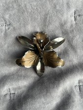 Vintage Large Copper Silver Tone Orchid Flower Brooch jewelry Fall Autumn Style