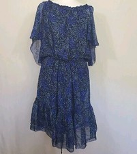 Elie Tahari Silk babydoll dress med lined blue floral boho hippy romantic sheer